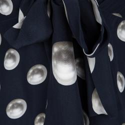 Pre Owned Moschino Navy Blue Silk Pearl Print Long Sleeve Dress M