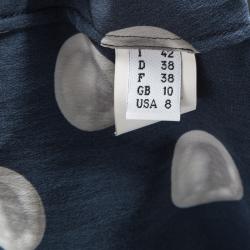 Pre Owned Moschino Navy Blue Silk Pearl Print Long Sleeve Dress M