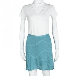 Pre Owned Moschino Blue Knit Wave Pattern Mini Skirt M