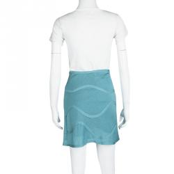 Pre Owned Moschino Blue Knit Wave Pattern Mini Skirt M