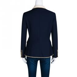 Pre Owned Moschino Navy Blue Contrast Collar Lurex Trim Detail Wool Blazer M