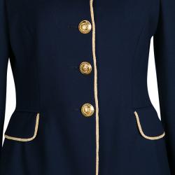 Pre Owned Moschino Navy Blue Contrast Collar Lurex Trim Detail Wool Blazer M