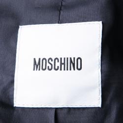 Pre Owned Moschino Navy Blue Contrast Collar Lurex Trim Detail Wool Blazer M