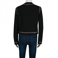 Pre Owned Moschino Black Hanging Gold Logo Letter Detail Chain Trim Jacket M 