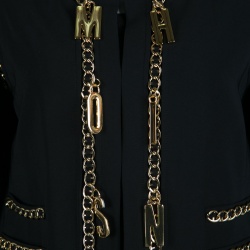 Pre Owned Moschino Black Hanging Gold Logo Letter Detail Chain Trim Jacket M 