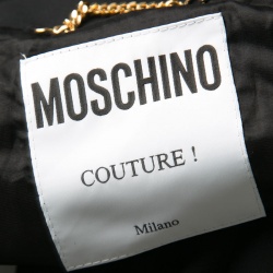 Pre Owned Moschino Black Hanging Gold Logo Letter Detail Chain Trim Jacket M 