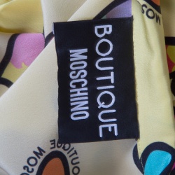 Pre Owned Boutique Moschino Yellow Heart Printed Silk Ruffle Front Drop Waist Dress M