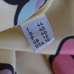 Pre Owned Boutique Moschino Yellow Heart Printed Silk Ruffle Front Drop Waist Dress M