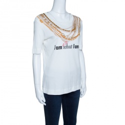 Moschino 30th Anniversary Off White Necklace and Slogan Print Cotton T-Shirt S