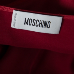 Pre Owned Moschino Maroon Silk Tie Front Buttoned Halter Top M