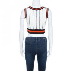 Moschino Couture Multicolor Striped Cotton Blend Ribbed Trim Crop Top S