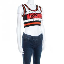 Moschino Couture Multicolor Striped Cotton Blend Ribbed Trim Crop Top S