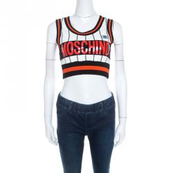Moschino Couture Multicolor Striped Cotton Blend Ribbed Trim Crop Top S