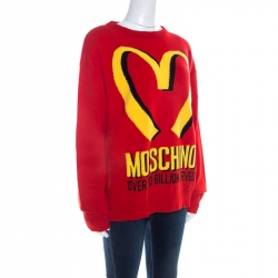 Moschino Couture Red Cashmere McDonald Logo Crew Neck Sweater M Moschino TLC