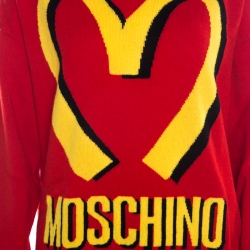 Pre Owned Moschino Couture Red Cashmere McDonald Logo Crew Neck Sweater M