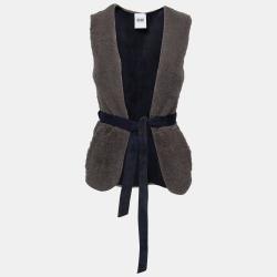 Cheap And Chic Gray Lamb Fur Leather Lined Belted Gilet