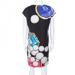 Pre Owned Boutique Moschino Multicolor Gem Printed Stretch Crepe Oversized Dress M