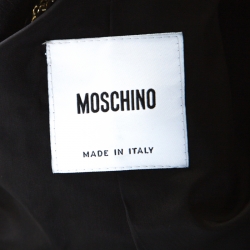 Pre Owned Moschino Black Ruffle Satin Crepe Short Sleeve Blouse  S