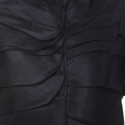 Pre Owned Moschino Black Ruffle Satin Crepe Short Sleeve Blouse  S