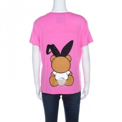Pre Owned Moschino Pink Teddy Bear Printed & Embroidered Jersey T-shirt L