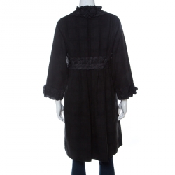 Pre Owned Moschino Black Textured Cotton and Silk Trim Detail Mid Length Jacket M 