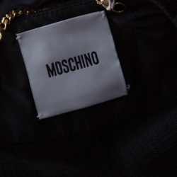 Pre Owned Moschino Black Textured Cotton and Silk Trim Detail Mid Length Jacket M 