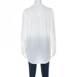 Pre Owned Moschino Cream Silk Crepe de Chine Bow Detail Long Sleeve Blouse M