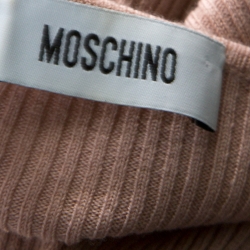 Moschino Dusty Pink Rib Knit Wrap Bodice Long Sleeve Midi Dress M