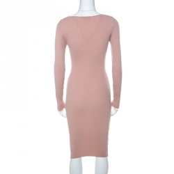 Moschino Dusty Pink Rib Knit Wrap Bodice Long Sleeve Midi Dress M