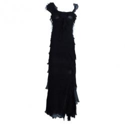 Pre Owned Moschino Black Tiered Silk Chiffon Gown M