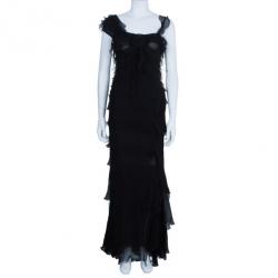 Pre Owned Moschino Black Tiered Silk Chiffon Gown M