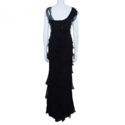 Pre Owned Moschino Black Tiered Silk Chiffon Gown M