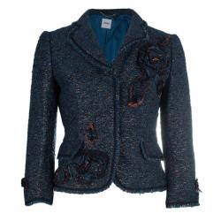 Pre Owned Moschino Navy Metallic Tweed Skirt Suit M