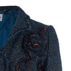 Pre Owned Moschino Navy Metallic Tweed Skirt Suit M