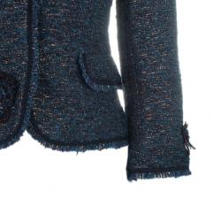 Pre Owned Moschino Navy Metallic Tweed Skirt Suit M