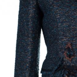 Pre Owned Moschino Navy Metallic Tweed Skirt Suit M