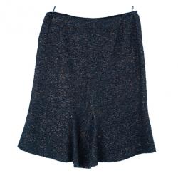 Pre Owned Moschino Navy Metallic Tweed Skirt Suit M