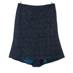 Pre Owned Moschino Navy Metallic Tweed Skirt Suit M