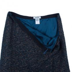 Pre Owned Moschino Navy Metallic Tweed Skirt Suit M