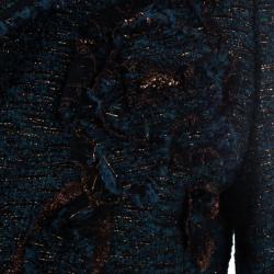 Pre Owned Moschino Navy Metallic Tweed Skirt Suit M