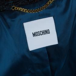 Pre Owned Moschino Navy Metallic Tweed Skirt Suit M