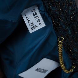 Pre Owned Moschino Navy Metallic Tweed Skirt Suit M