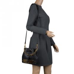 Pre Owned Moschino Black Leather Drawstring Crossbody Bag