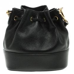 Pre Owned Moschino Black Leather Drawstring Crossbody Bag