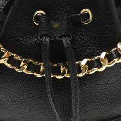 Pre Owned Moschino Black Leather Drawstring Crossbody Bag