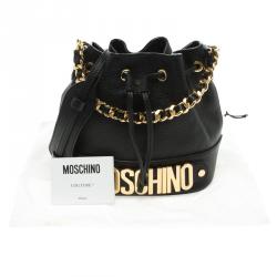 Pre Owned Moschino Black Leather Drawstring Crossbody Bag