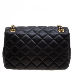 مملوكة مسبقًا Moschino Black Quilted Leather Logo Flap Shoulder Bag