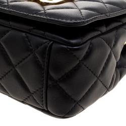 مملوكة مسبقًا Moschino Black Quilted Leather Logo Flap Shoulder Bag
