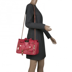 Pre Owned Moschino Coral Pink Leather Capsule Biker Jacket Shoulder Bag