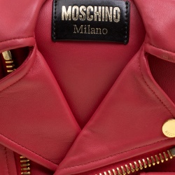 Pre Owned Moschino Coral Pink Leather Capsule Biker Jacket Shoulder Bag
